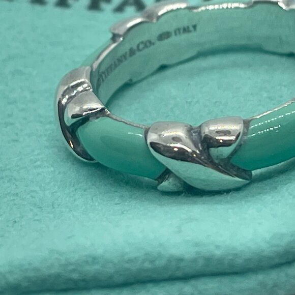 Tiffany & Co. Blue Enamel Signature X Band Ring Size 5 - Picture 7 of 12